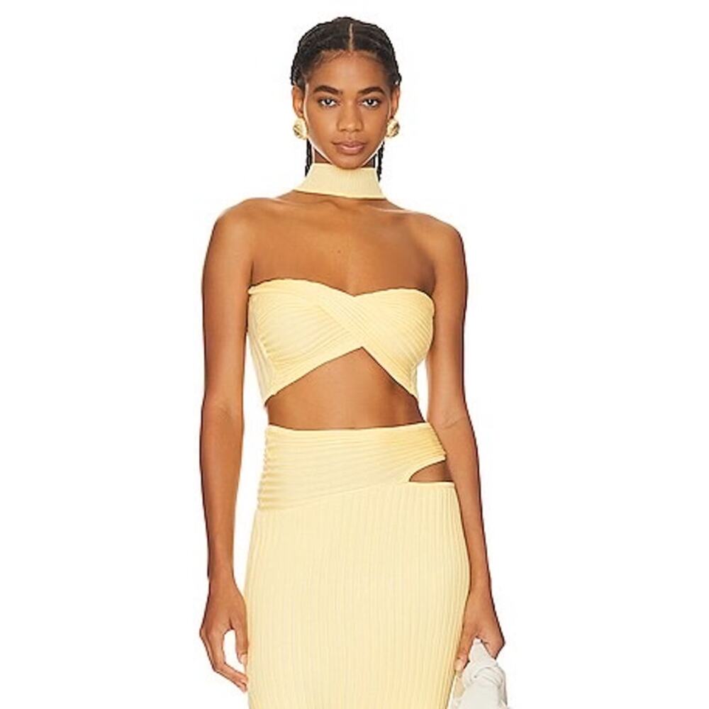 REVOLVE‎ Sovere Rythem Reversible Knit Blouse Top in Golden Butter Yellow Sz M